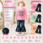 Kids Girls Printed Top & Bell Bottom Jeans 2-Piece Set