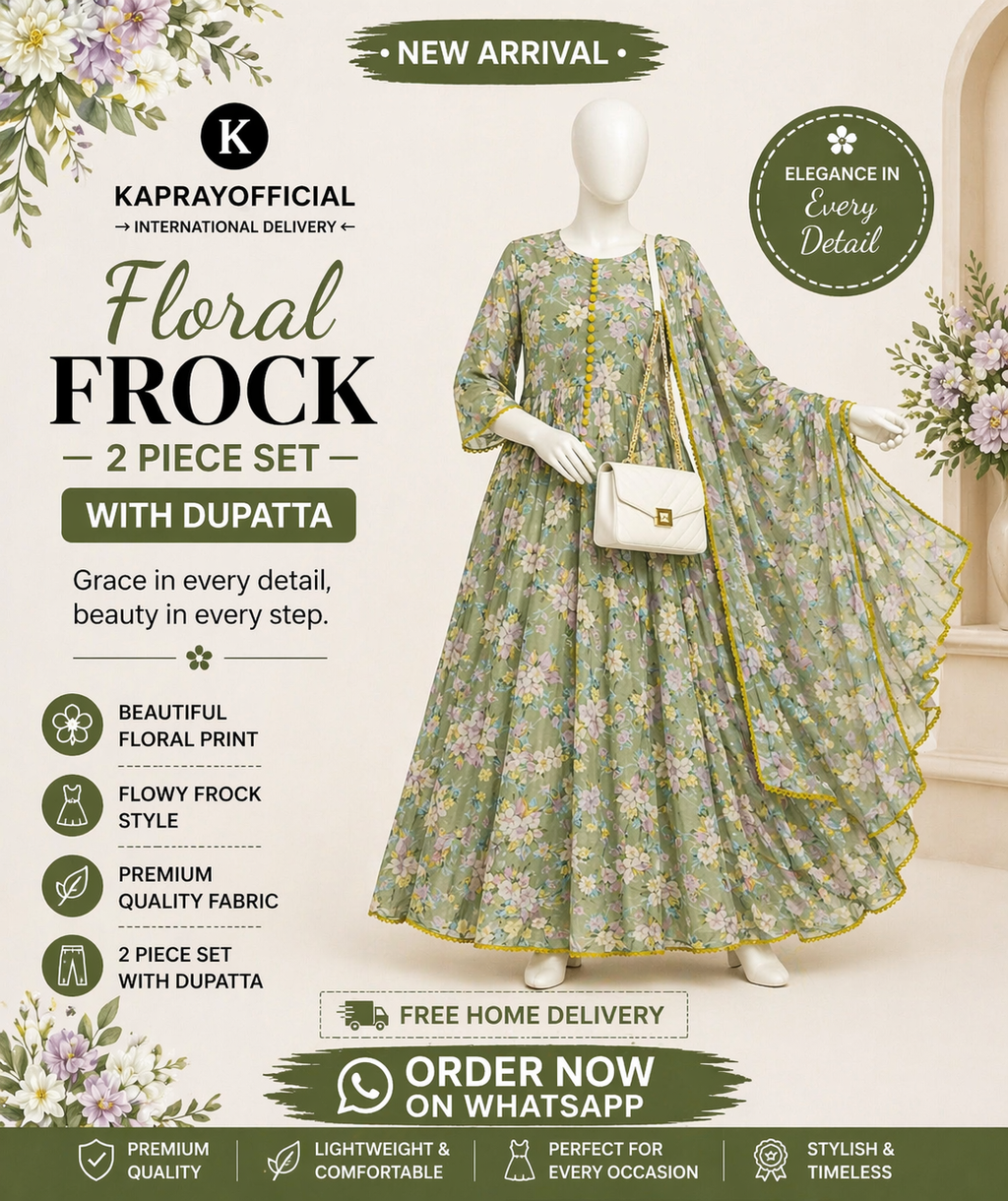 Stylish Bonanza Style 2 Piece Floral Frock with Dupatta Code-8