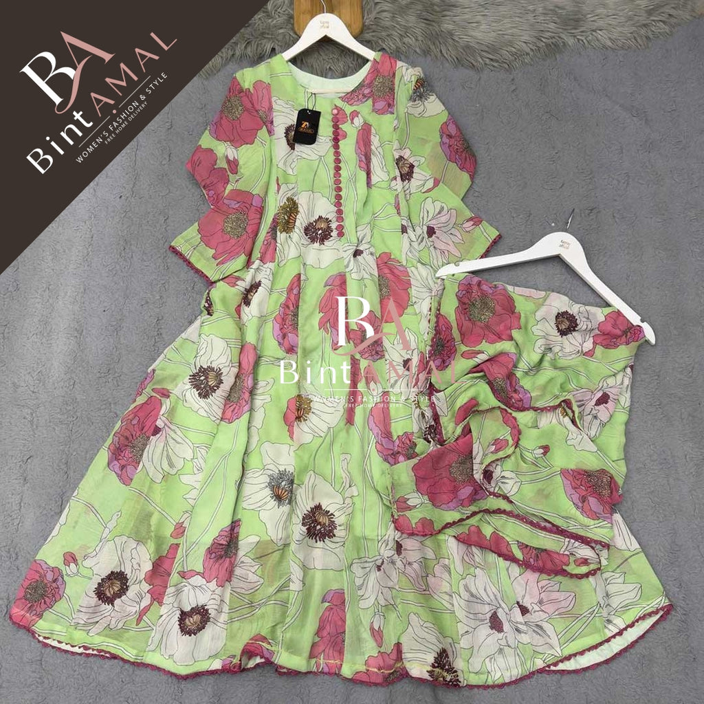 Stylish Bonanza Style 2 Piece Floral Frock with Dupatta Code-14