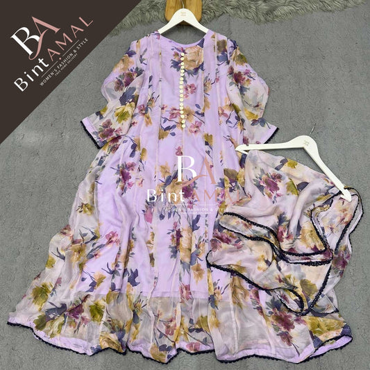 Stylish Bonanza Style 2 Piece Floral Frock with Dupatta Code-2