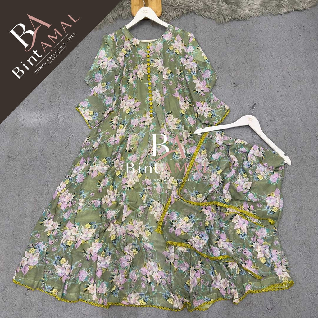 Stylish Bonanza Style 2 Piece Floral Frock with Dupatta Code-8