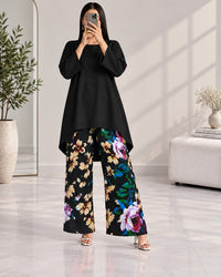 Lelan High-Low Shirt & Printed Wide-Leg Co-Ord Set V-1