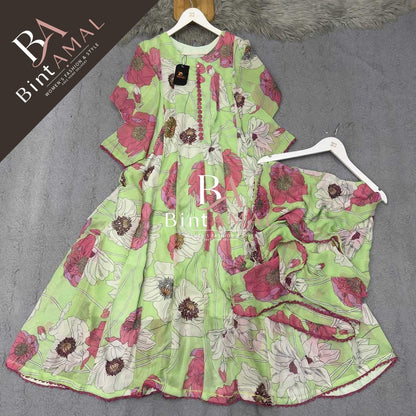 Stylish Bonanza Style 2 Piece Floral Frock with Dupatta