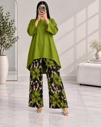 Lelan High-Low Shirt & Printed Wide-Leg Co-Ord Set V-4