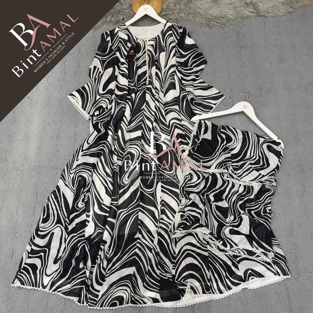 Stylish Bonanza Style 2 Piece Floral Frock with Dupatta Code-13