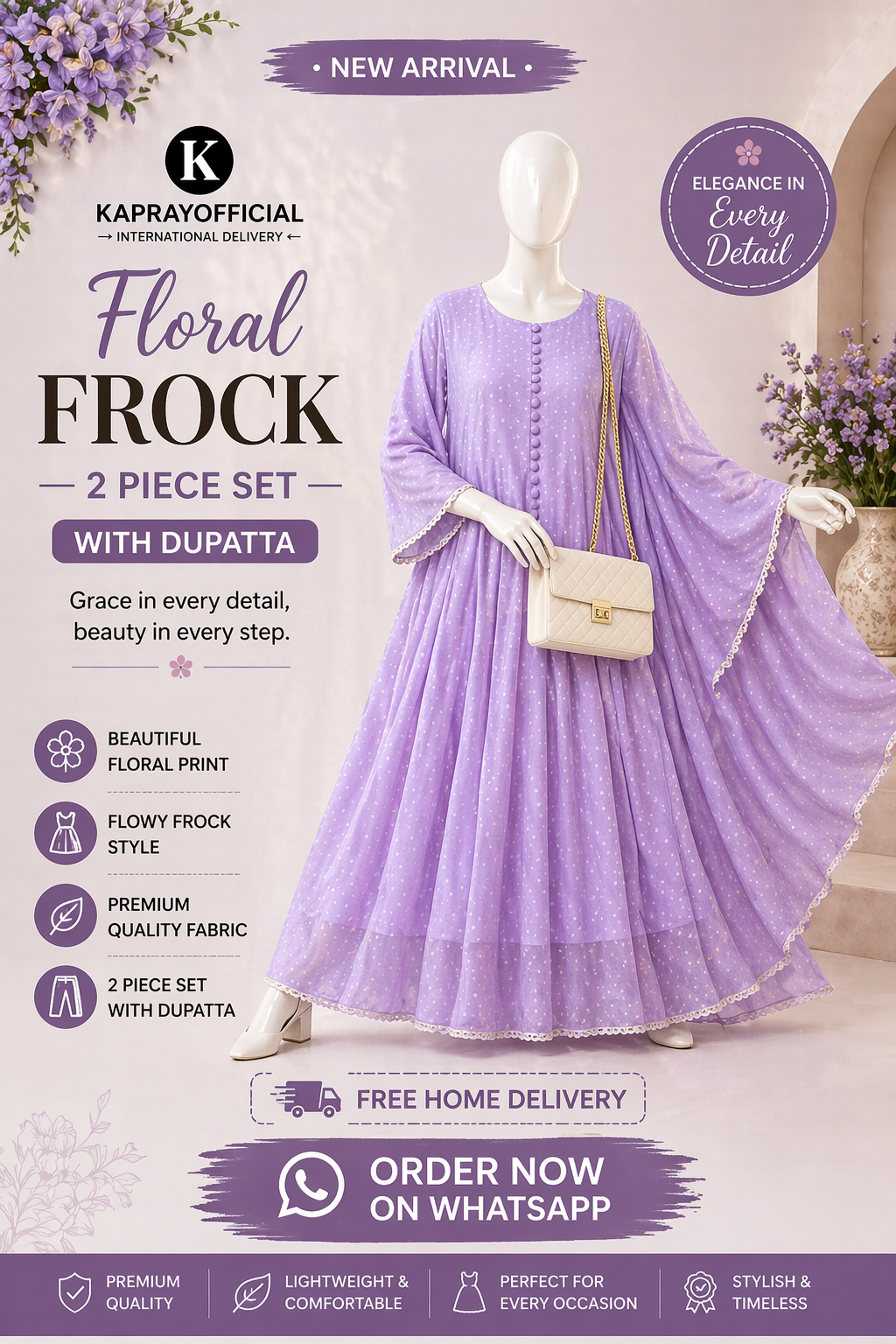 Stylish Bonanza Style 2 Piece Floral Frock with Dupatta Code-11