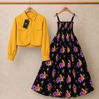 Floral Turkish Style Smokie Maxi Dress Set with Jacket for Women