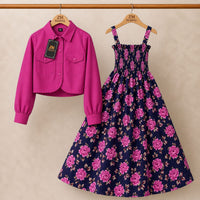 Floral Turkish Style Smokie Maxi Dress Set with Jacket for Women