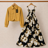 Floral Turkish Style Smokie Maxi Dress Set with Jacket for Women