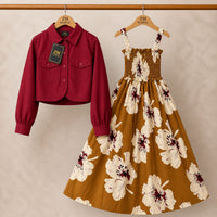 Floral Turkish Style Smokie Maxi Dress Set with Jacket for Women