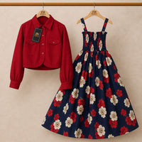 Floral Turkish Style Smokie Maxi Dress Set with Jacket for Women
