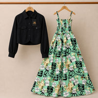 Floral Turkish Style Smokie Maxi Dress Set with Jacket for Women