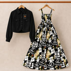 Floral Turkish Style Smokie Maxi Dress Set with Jacket for Women