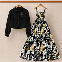 Floral Turkish Style Smokie Maxi Dress Set with Jacket for Women