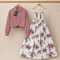 Floral Turkish Style Smokie Maxi Dress Set with Jacket for Women