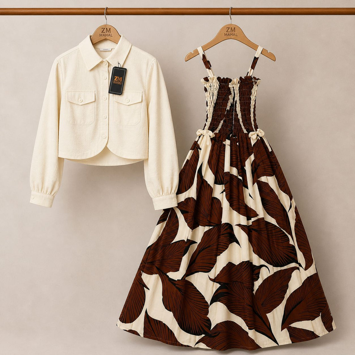 Floral Turkish Style Smokie Maxi Dress Set with Jacket for Women