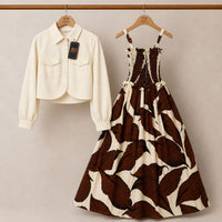 Floral Turkish Style Smokie Maxi Dress Set with Jacket for Women
