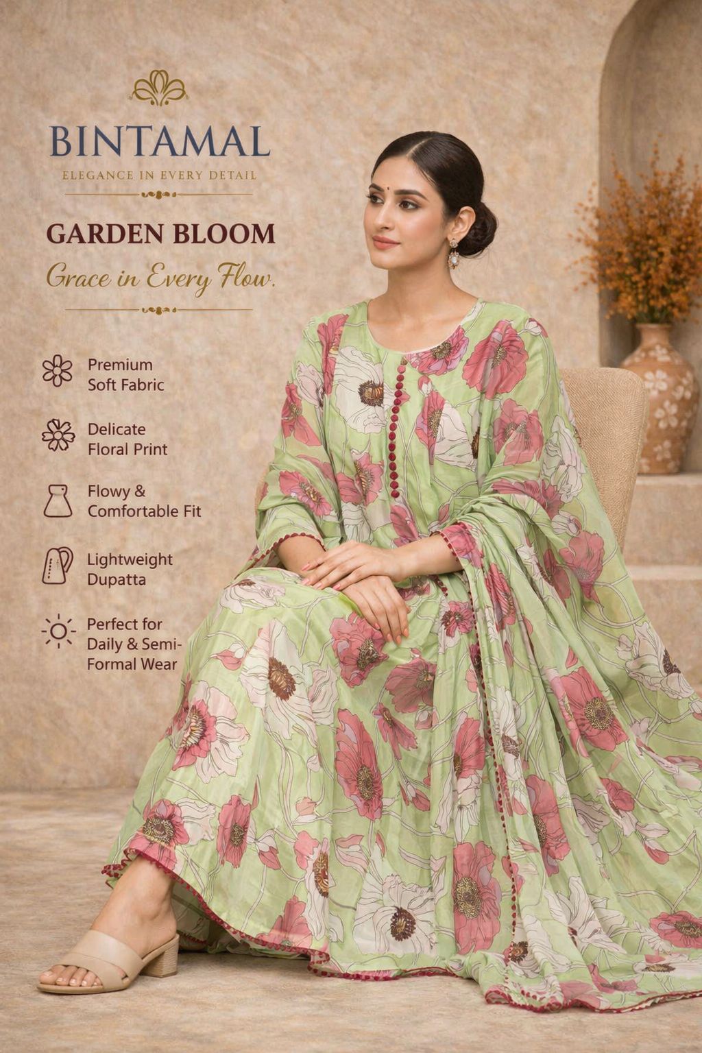Stylish Bonanza Style 2 Piece Floral Frock with Dupatta