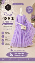 Stylish Bonanza Style 2 Piece Floral Frock with Dupatta