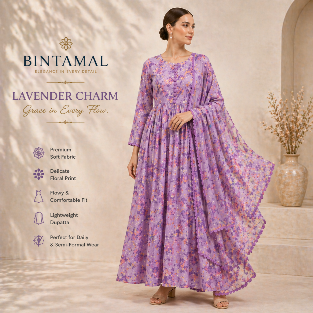 Stylish Bonanza Style 2 Piece Floral Frock with Dupatta Code-1