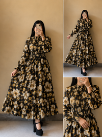Floral Imported Chiffon Smocked Maxi Dress for Women
