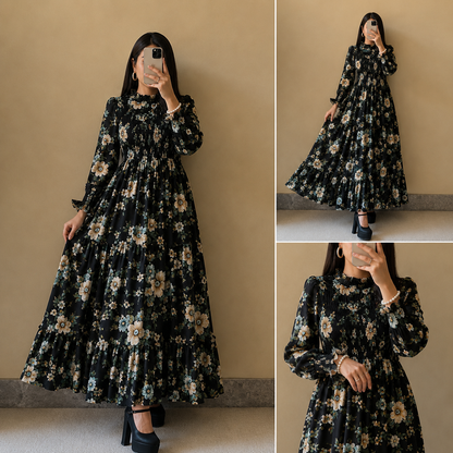Floral Imported Chiffon Smocked Maxi Dress for Women