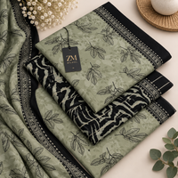 Sage Noir Botanical – Imported Digital Lawn 3 Piece Suit