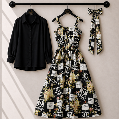 Floral Strap Maxi Dress with Shirt for Women | Elegant Flowy Maxi Outfit