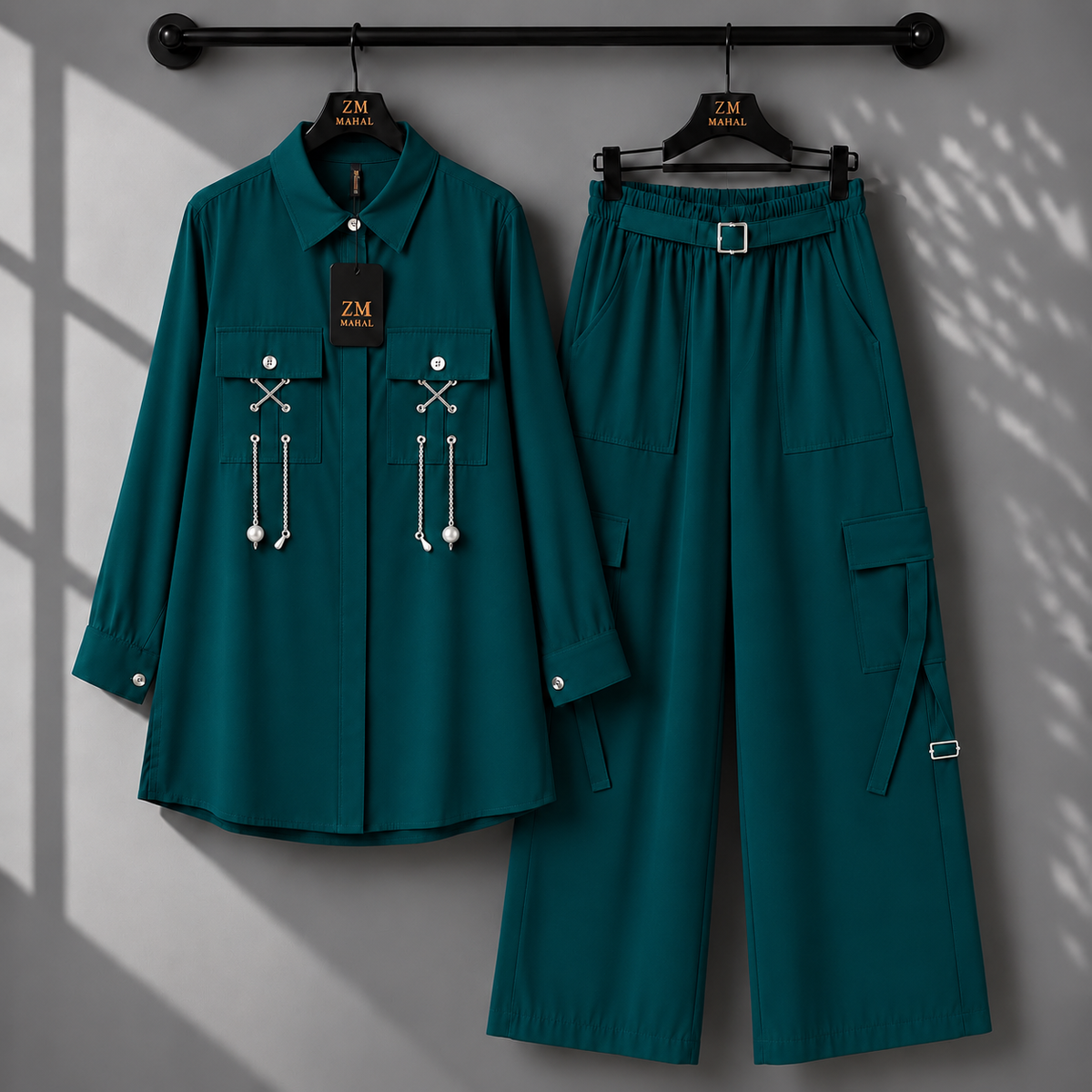 Rivaa Cargo 2-Piece Set in Light Grey - women’s 2-piece outfit | KaprayOfficial