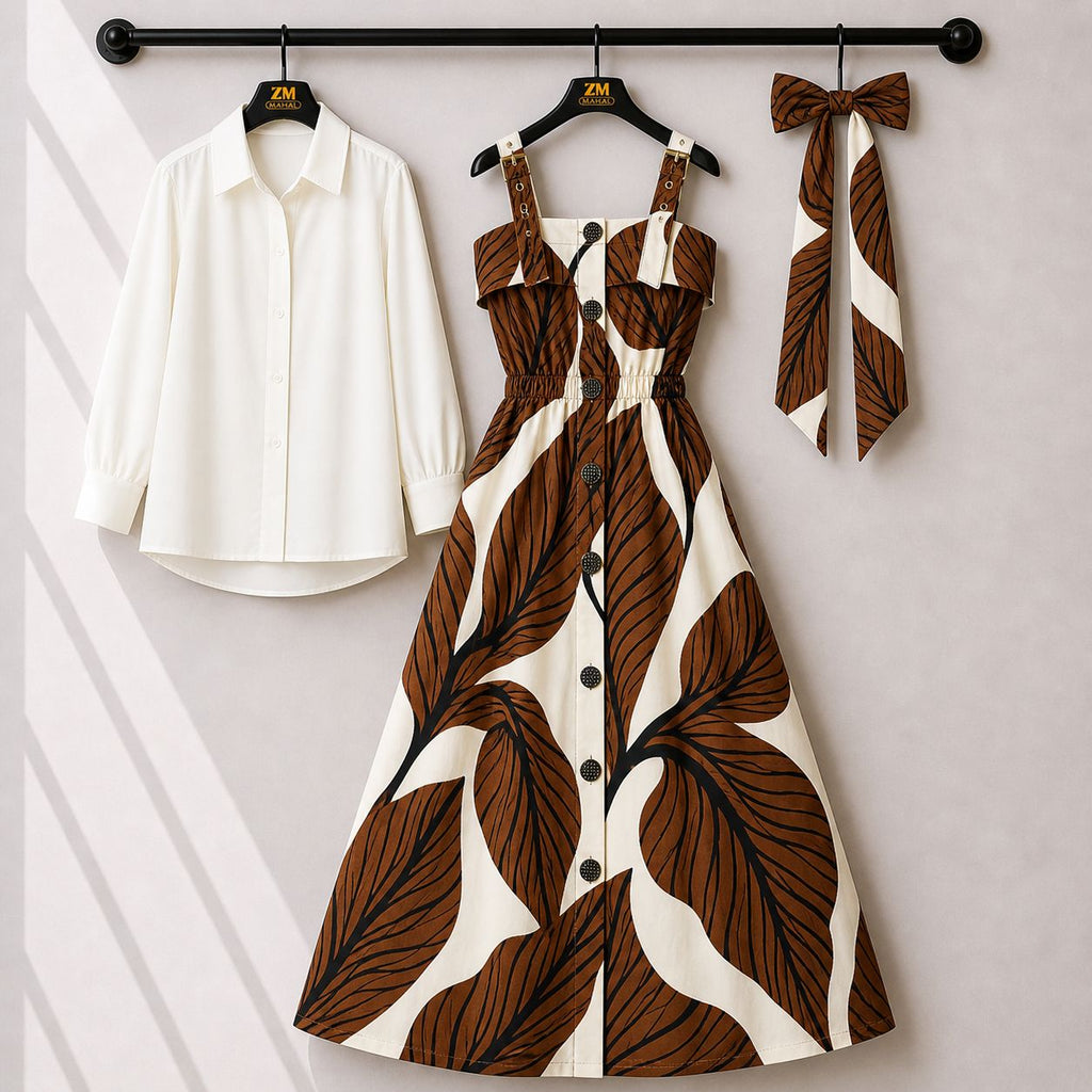 Floral Strap Maxi Dress with Shirt for Women | Elegant Flowy Maxi Outfit