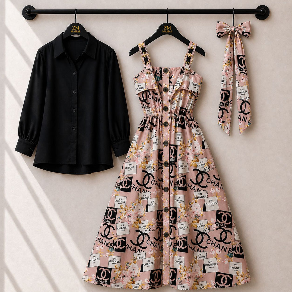 Floral Strap Maxi Dress with Shirt for Women | Elegant Flowy Maxi Outfit