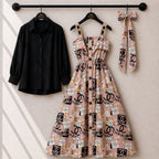 Floral Strap Maxi Dress with Shirt for Women | Elegant Flowy Maxi Outfit