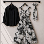 Floral Strap Maxi Dress with Shirt for Women | Elegant Flowy Maxi Outfit