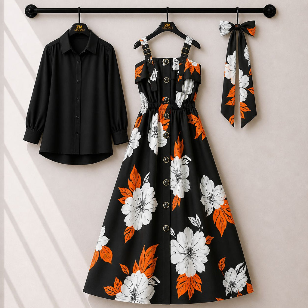 Floral Strap Maxi Dress with Shirt for Women | Elegant Flowy Maxi Outfit