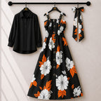 Floral Strap Maxi Dress with Shirt for Women | Elegant Flowy Maxi Outfit