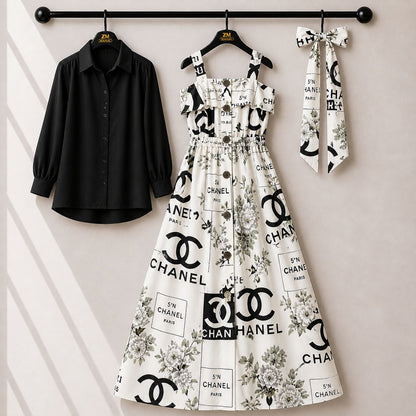 Floral Strap Maxi Dress with Shirt for Women | Elegant Flowy Maxi Outfit