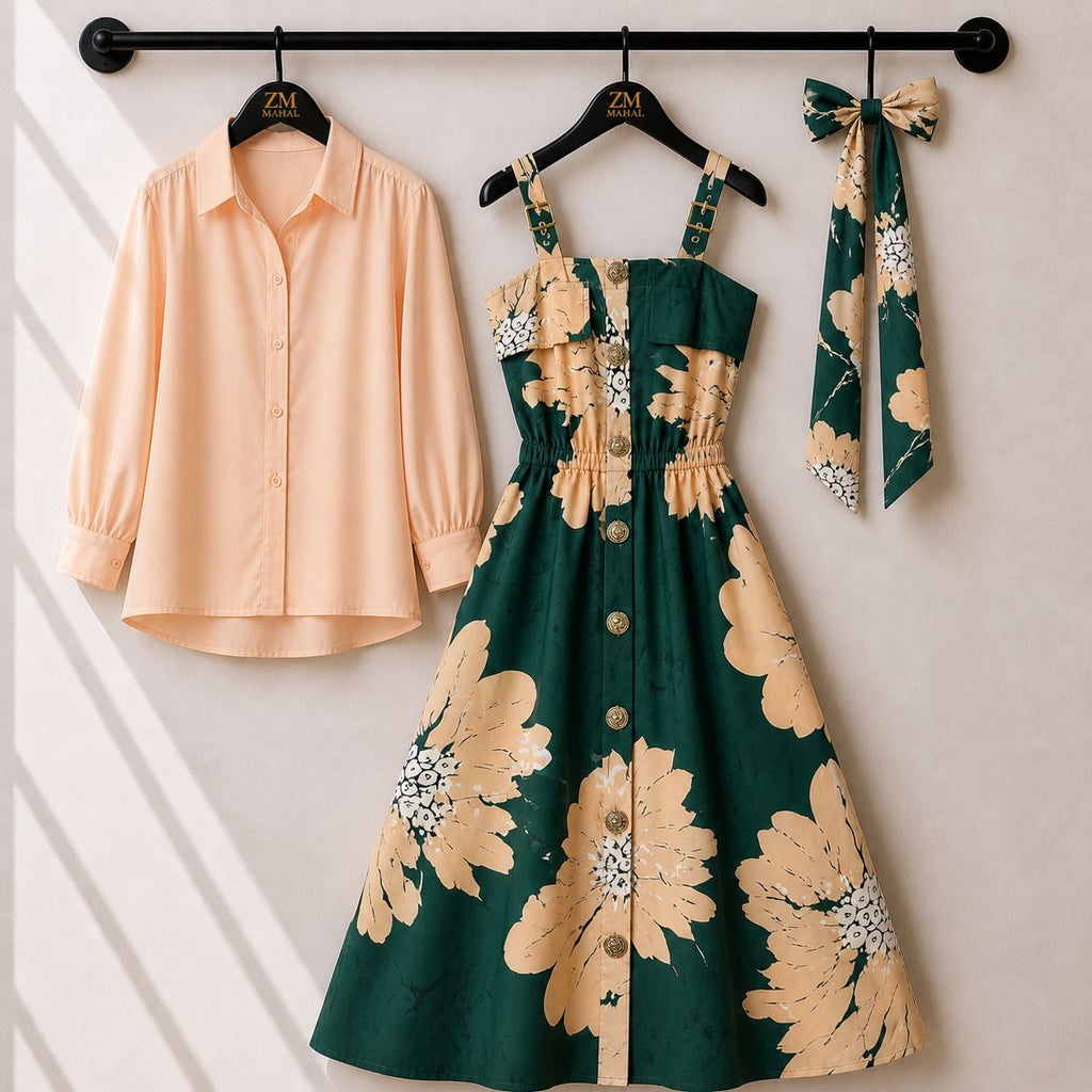 Floral Strap Maxi Dress with Shirt for Women | Elegant Flowy Maxi Outfit