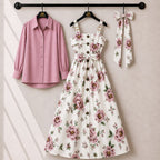 Floral Strap Maxi Dress with Shirt for Women | Elegant Flowy Maxi Outfit
