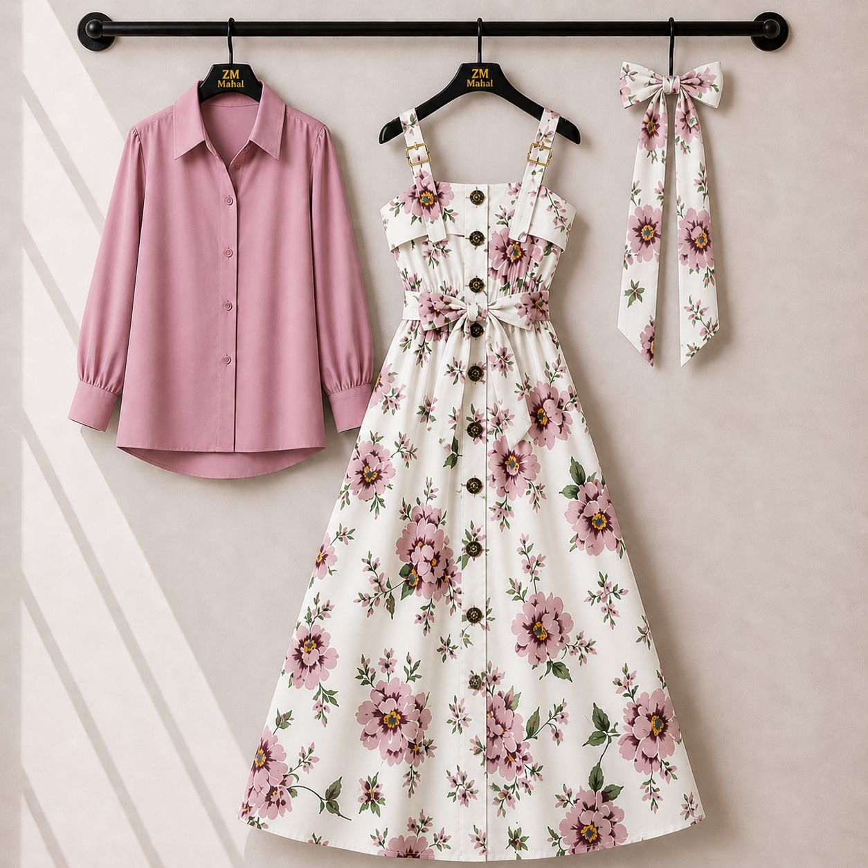 Floral Strap Maxi Dress with Shirt for Women | Elegant Flowy Maxi Outfit