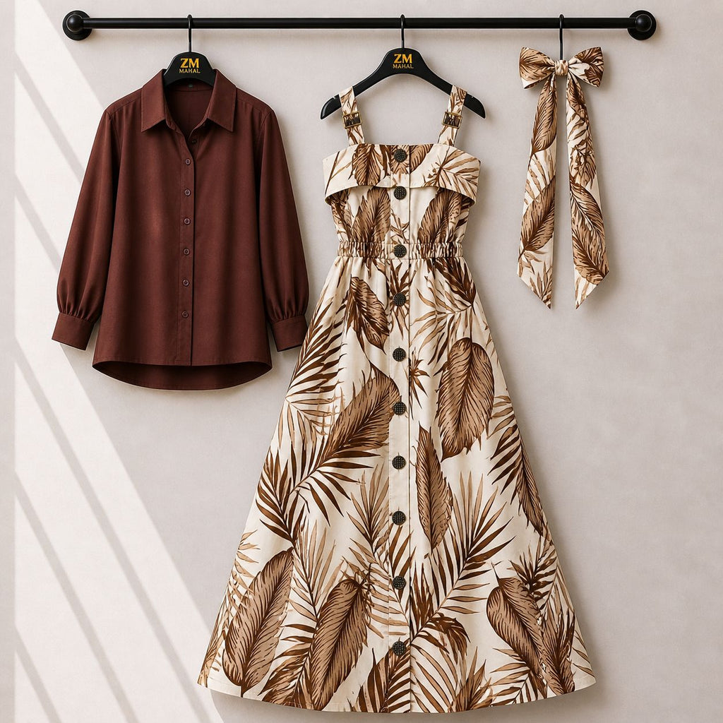 Floral Strap Maxi Dress with Shirt for Women | Elegant Flowy Maxi Outfit