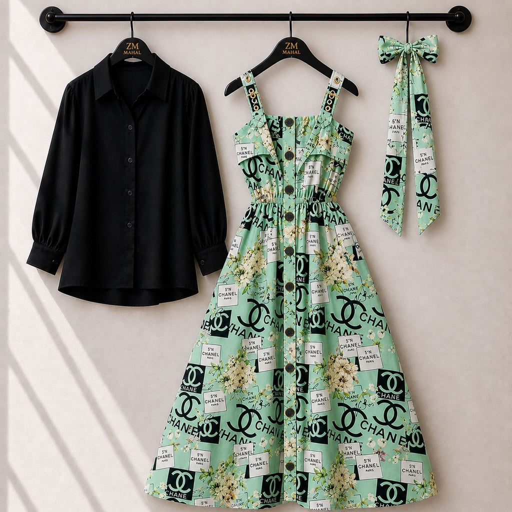 Floral Strap Maxi Dress with Shirt for Women | Elegant Flowy Maxi Outfit