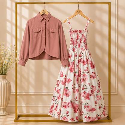 Luxe Bloom Smocked Maxi With Cropped Jacket