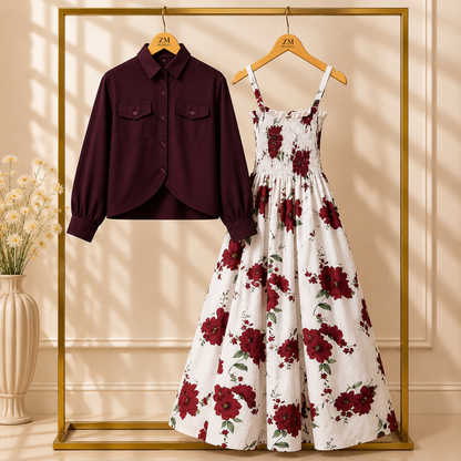 Luxe Bloom Smocked Maxi With Cropped Jacket