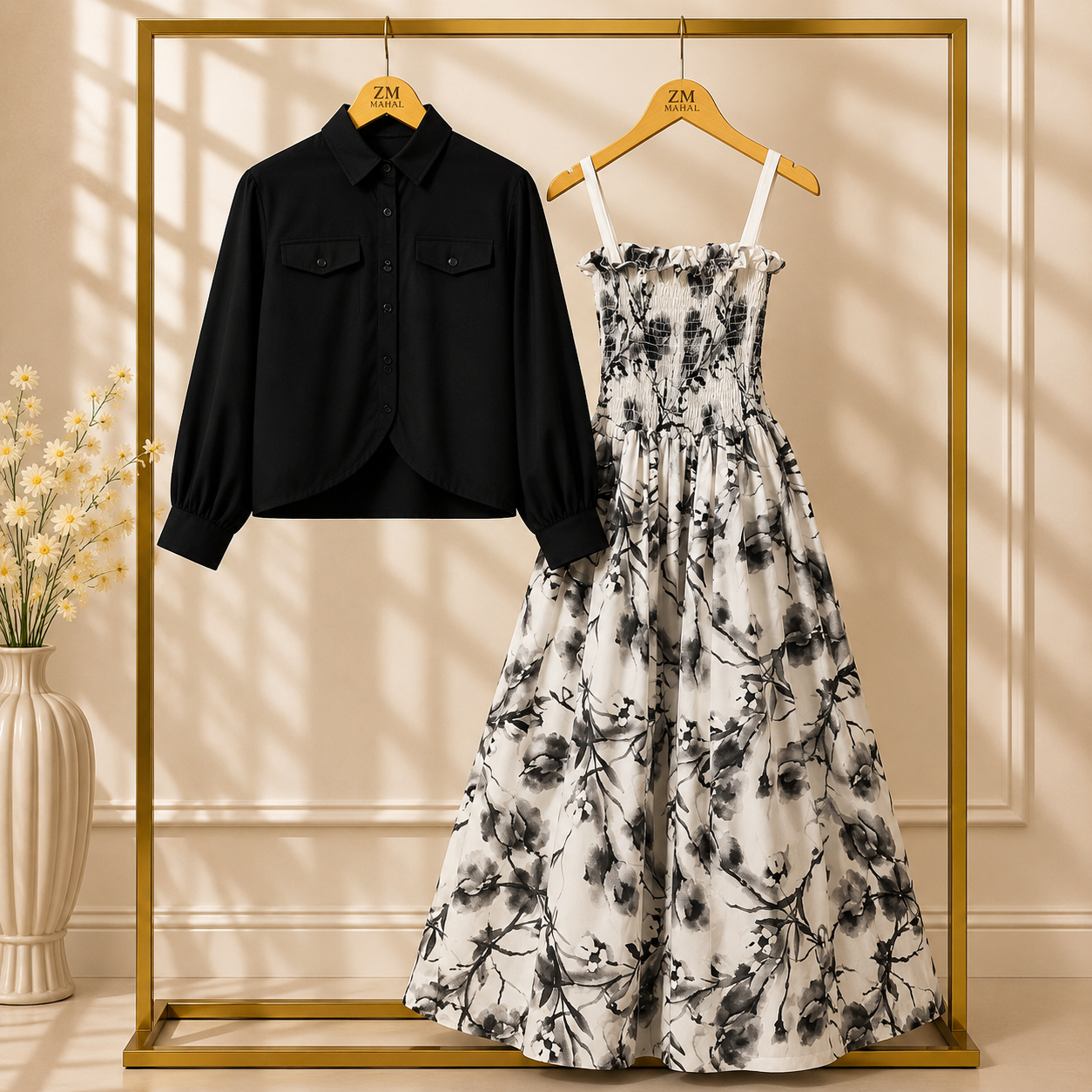 Luxe Bloom Smocked Maxi With Cropped Jacket