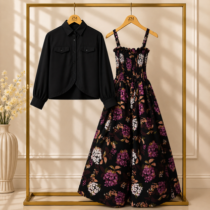 Luxe Bloom Smocked Maxi With Cropped Jacket