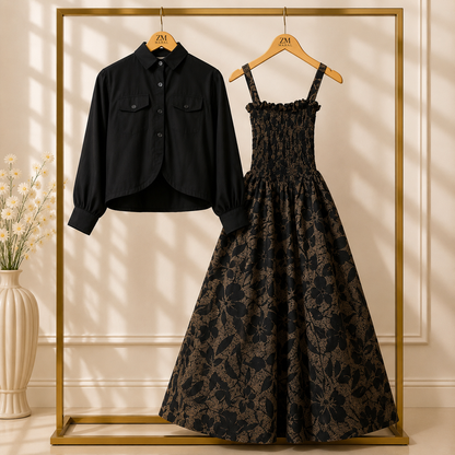 Luxe Bloom Smocked Maxi With Cropped Jacket
