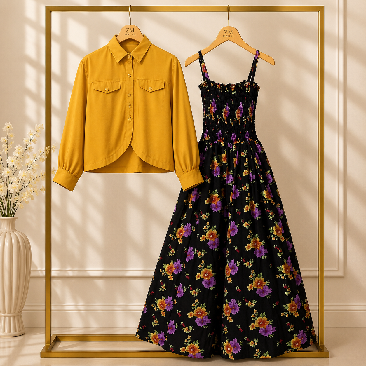 Luxe Bloom Smocked Maxi With Cropped Jacket