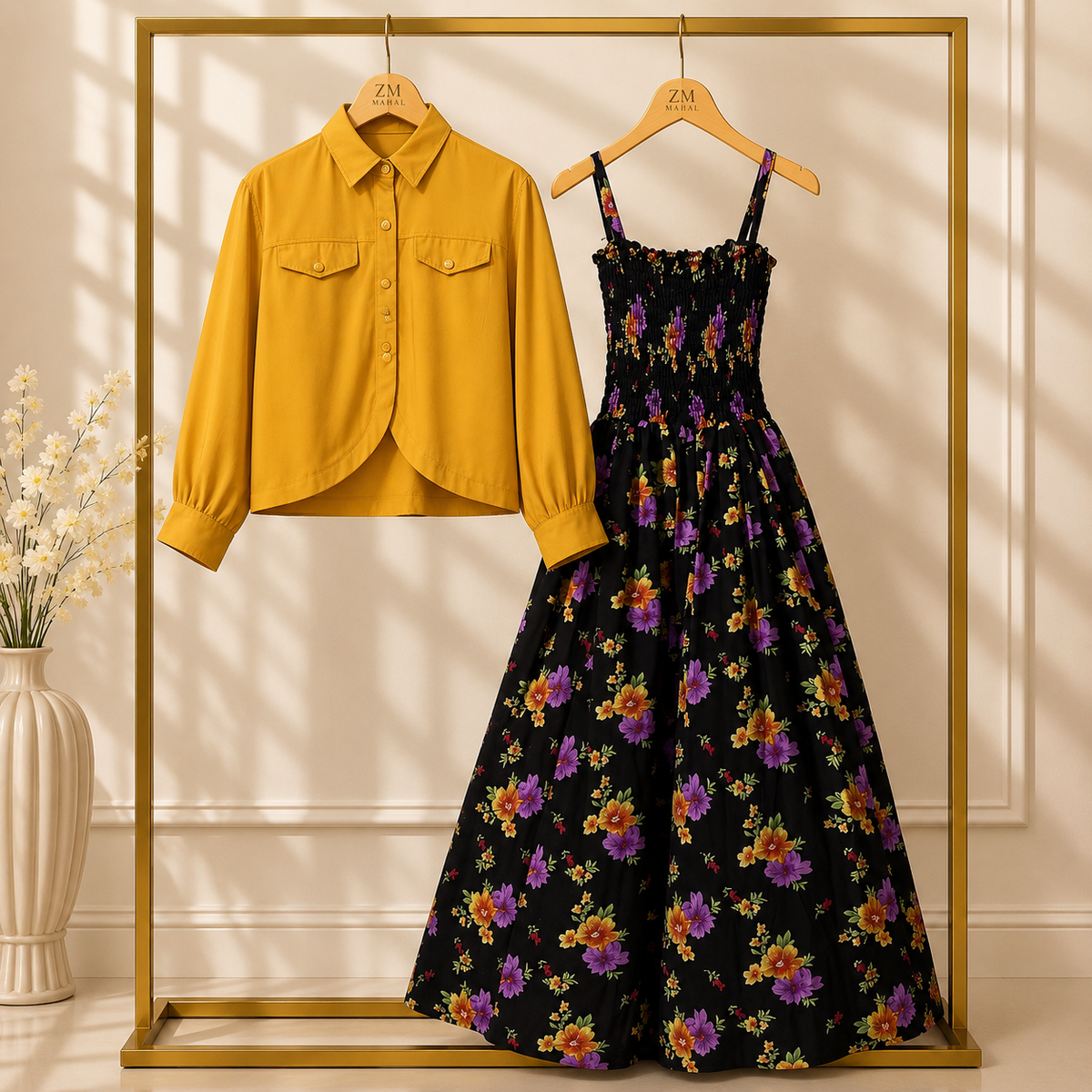 Luxe Bloom Smocked Maxi With Cropped Jacket