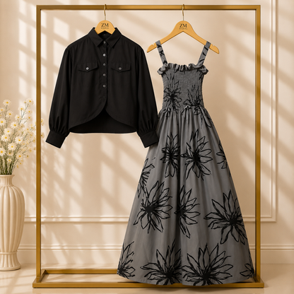 Luxe Bloom Smocked Maxi With Cropped Jacket