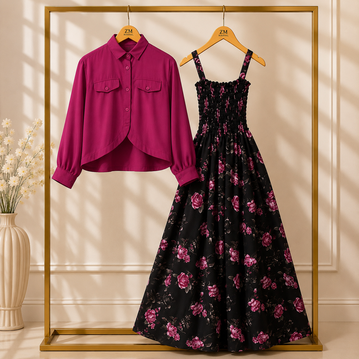 Luxe Bloom Smocked Maxi With Cropped Jacket